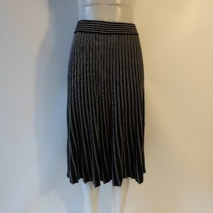 Womens Few Moda New York Black White Striped Pull-On A-Line Midi Skirt M *